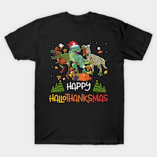 Happy Hallothanksmas Thanksgiving Dinosaur T-rex Turkey T-Shirt